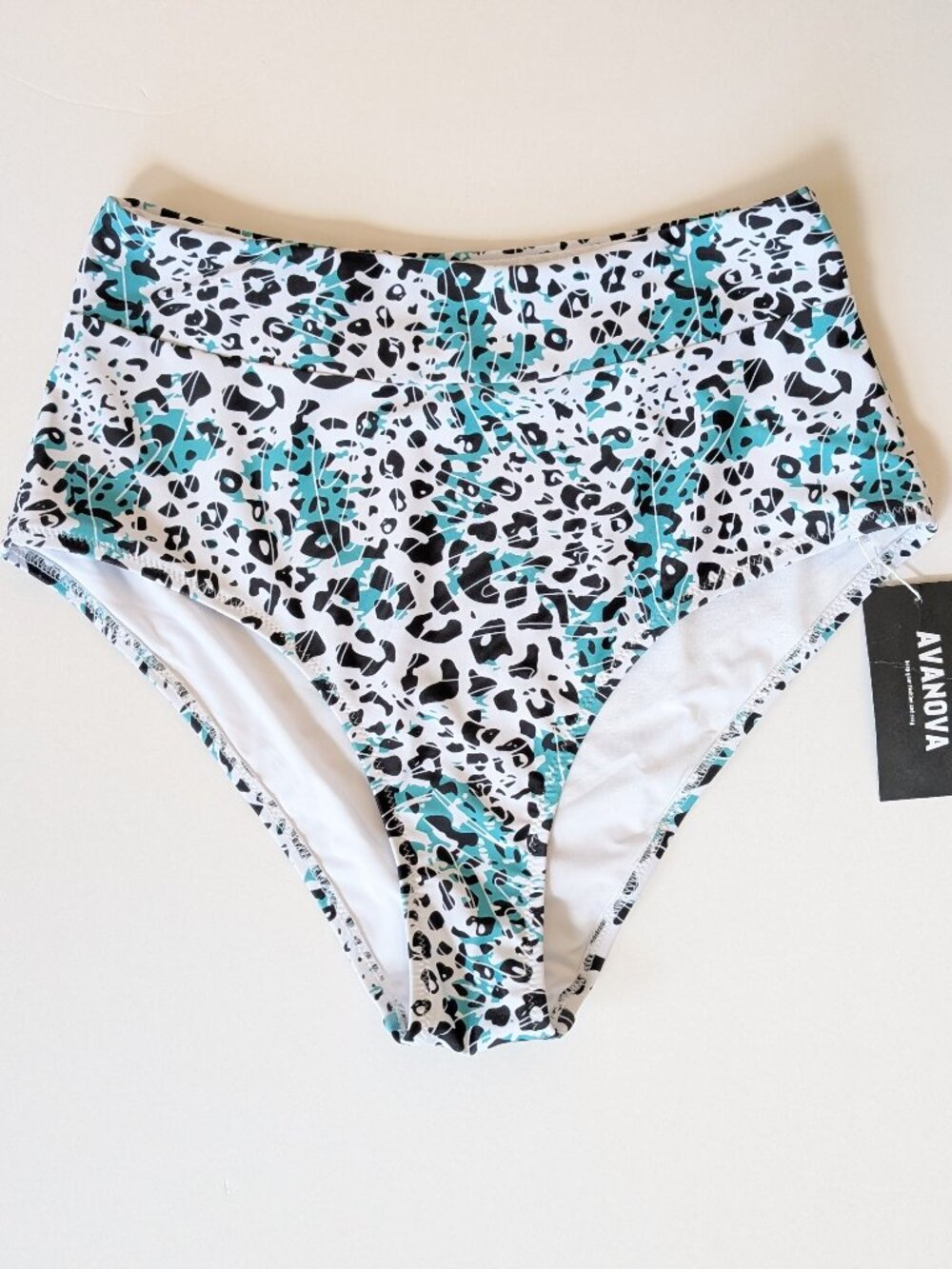 Avanova High-waisted Leopard print Swim Bottoms teal size Small Bikini